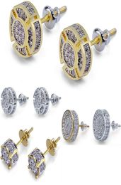 3 Styles Iced out CZ Premium Diamond Cluster Zirconia Round Screw Back Stud Earrings for Men Hip Hop Jewelry9133077