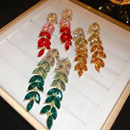 Fashion Purple Red Green Yellow Crystal Drop Earrings Leaf Dangle for Women Party Wedding Jewelry 240410