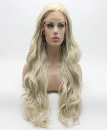 Iwona Hair Beautiful Wavy Long White Honey Blonde Mix Wig 12161001 Half Hand Tied Heat Resistant Synthetic Lace Front Wig8902329