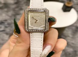 Casual Top Brand quartz wrist Watch for Women Girl Crystal Rectangle style Leather strap Watches CHA421330574