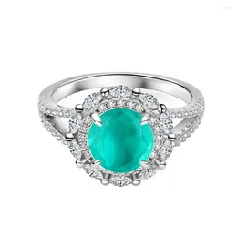 Cluster Rings Zhenchengda 2024 Product 8mm Synthetic Paraiba Ring Female 925 Silver Colored Treasure Jewelry