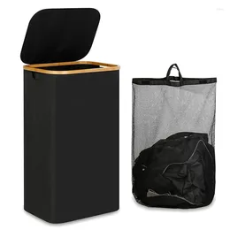 Laundry Bags 1 PCS 110L Hamper Collapsible Basket Organiser With Handle And Lid Removable Inner Bag For Clothes Toys Black