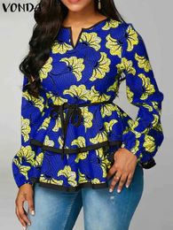 Plus Size 5XL VONDA Bohemian Women Blouse Fashion Long Sleeve Ruffled Shirts Autumn Retro Floral Printed Tops Casual Blusas 240403