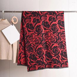 Scarves Women Thick Shawl Warm Winter Scarf Vintage Rose Print Women's Knitted Soft Windproof For Stylish