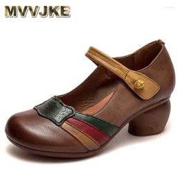 Dress Shoes High Quality Cowhide Spell Colour Women Leather Heels 2024 Spring Classic Fashion Pumps Banquet Tide