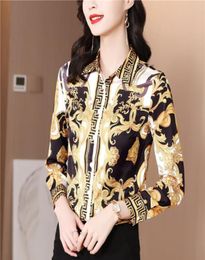 Luxury Vintage Baroque Print Blouses Women Long Sleeve Lapel Button Shirt Office Ladies Silk Print Shirts 2022 Spring Autumn Woman1265876