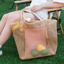 Storage Bags Beach Mesh Tote Bag Portable Travel Women Shoulder Pool Swimming Casual Picnic Vacation Accessories