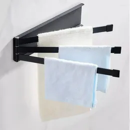 Kitchen Storage Rotatable Towel Rack Wall-Mounted Non-Perforated 3 Rods Wrought Iron Foldable Bar Black White For Bathroom