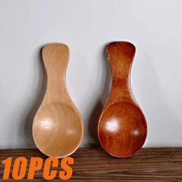 Spoons 10PCS Mini Natural Wooden Spoon Scoop Tea Coffee Condiment Salt Seasoning Sugar Ice Cream Leaf Roung