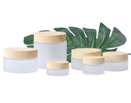 test Frosted Glass Cream Jar with Wood Color Lid Makeup Skin Care Lotion Pot Cosmetic Container Packaging Bottles 5g 10g 15g 305460629
