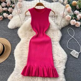 Casual Dresses Fashion Solid Sexy Package Hips Ruffles Mini Dress Summer Y2K Knitted Bodycon Ladies Korean Party Vestidos