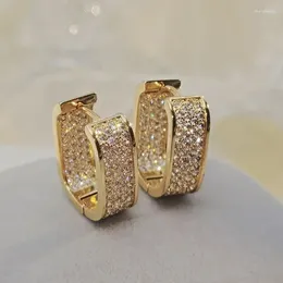 Hoop Earrings Korean Fashion Shiny CZ For Women Metal Luxury Gold Silver Color Simple Versatile Girls Jewelry 2024