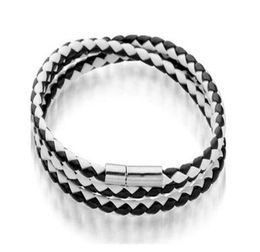 Mens Leather Bangle Bracelets Blackbrown Mesh Magnetic Stainless Steel Clasp Double Wrap Wristband Beautiful Ti jllxaF ffshop20018433745