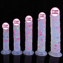 New Liquid Simulation Dildo Silicone Crystal Transparent Luminous Granules Jelly Phallus Female Lesbian sexy Toys
