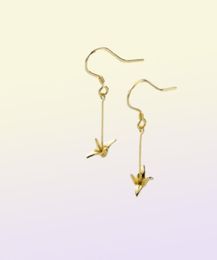 Moidan Fashion 925 Sterling Silver Cute Paper Crane Long Chain Drop Earrings for Women Girl Gold Colour Earrings Fine Jewellery 210616127230