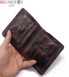 Wallets 2022 Genuine Leather Wallet for Men Vintage Wrinkled Short Bifold Man Compact Purse Holder Vertical Pocket Money Bag T22113434517