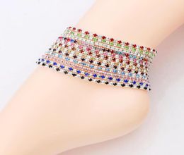 12pcslot 12colors Silver Plated Fresh Full Clear Colorful Rhinestone Czech Crystal Circle Spring Anklets Body Jewelry5004883
