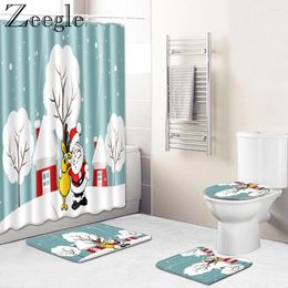 Bath Mats Zeegle Christmas Curtain Bathroom Carpet Set Anti-slip Toilet Rug Shower Mat Absorbent Washable
