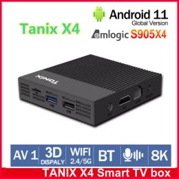 Kutu Tanix X4 Akıllı TV Kutusu Android 11 4GB 32GB 64GB Amlogic S905X4 TVBox 2T2R Çift WiFi Desteği AV1 H.265 8K Google Voice Set Üst Kutusu