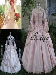 Pink Gothic Ball Gown Vintage 1920s Style Scoop Full length Long Sleeve Prom Dresses Custom Make Victorian Gothic lolita Dress bro9738973