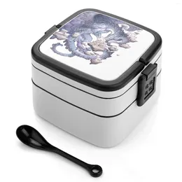 Dinnerware Pearl Gray Bento Box Lunch Thermal Container 2 Layer Healthy Drachenmagier Dragon Castle