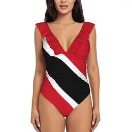 Women's Swimwear Trinidad And Tobago Flag Monokini Ruffle One Piece Swimsuit Female Sexy Women Print Bathing Suit Heraldry World