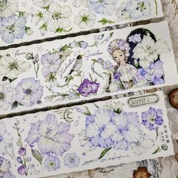 Gift Wrap Vintage Pale Blue Purple Floral Garden Washi PET Tape For Card Making Decoration DIY Scrapbooking Plan Stickers