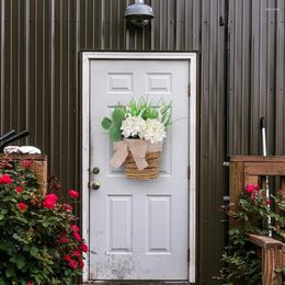 Decorative Flowers Vintage Style Floral Decor Hydrangea Rattan Flower Basket Wreath Bowknot For Indoor Outdoor Window Front Door Wall