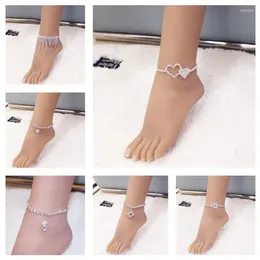 Anklets Summer Beach Rhinestone Heart Anklet Chain For Women Simple Love Ankle Bracelets Shiny Sandals Barefoot Jewelry Gift
