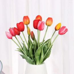 Decorative Flowers Luxury Real Touch Silicone Flores Artificiales Tulips Bouquet 5 Heads Stems Room Decoration Artificial