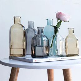 Vases Colourful Glass Flower Transparent Simple Hydroponics Bottle Office Table Crafts Ornaments Home Decoration Furnishings