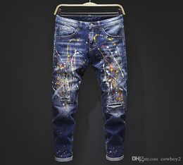 Men039s 2020 luxury designer jeans tight classic diesel car Square jeans rock Renaissance men039s jeans rock revival biker d7843426