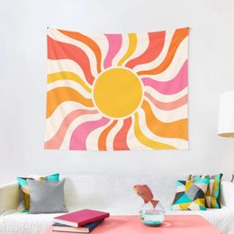 Tapestries Sun Retro 70s Colourful Orange Pink Sunrays Tapestry Bedroom Room Decor Aesthetic Cute