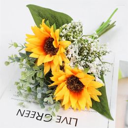 Decorative Flowers 15 "Sunflower Bouquet Mother's Day Boudoir Birthday Graduation Gift Living Room Decoration Artificial Silk Plants Decor