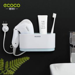 Holders ECOCO Hair Dryer Rack Wall Mounted Punch Free Bathroom Accessories Set Home Bathroom Shelve Bathroom Holder Tool Drainage