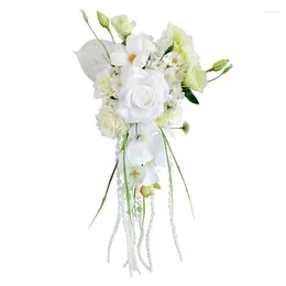 Decorative Flowers Artificial Bridal Bouquets For Wedding Cascading Rose Tossing