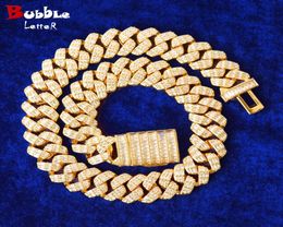 Bubble Letter 20MM Cuban Link Chain Men Necklace Real Gold Plated Chains Baguette Hip Hop Jewelry Christmas Gift7437708