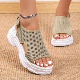 Dress Shoes Fashion And Leisure Summer Thick Bottom Mesh Cake Hollow Fish Mouth Sandalias De Mujer Verano 2024