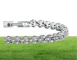 Tennis Luxury Austria Shining Crystal Bracelets Genuine 925 Sterling Silver Charms Bracelet Zircon Diamond Roman Tennis Link Brace1964635