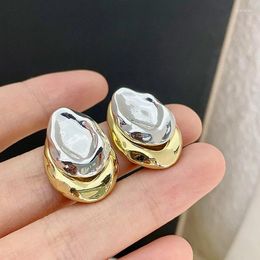 Stud Earrings HUANZHI Gold Silver Colour Contrast Vintage For Women Elegant Charm Metal Geometric Irregular Jewellery Gifts