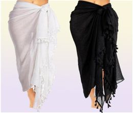 Fashion Women Summer Swimwear Bikini Coverups Cover Up Beach Maxi Long Wrap Skirt Sarong Dress Black And White4717951