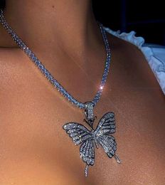 Shiny Butterfly Pendant Necklaces Trendy Crystal Clavicle Chain Hollow Out Silver Pendents Chic Women Diamond Necklace5455870