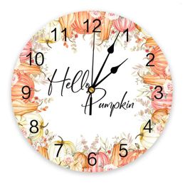 Wall Clocks Thanksgiving Pumpkin Flowers Clock Large Modern Kitchen Dinning Round Bedroom Silent Hanging Watch