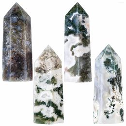 Jewelry Pouches TUMBEELLUWA Hexagonal Moss Agate Stone Prism Points Wand Reiki Healing Gemstone 6 Faceted Tower For Meditation Chakra