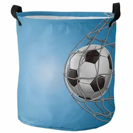 Laundry Bags Cartoon Football Goal Net Blue Gradient Foldable Basket Large Capacity Waterproof Storage Organizer Kid Toy Bag