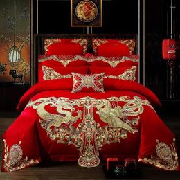 Bedding Sets 36 Golden Phoenix Embroidery Egyptian Cotton Wedding Set Red Duvet Cover Bed Sheet Bedspread Pillowcases