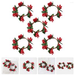 Decorative Flowers 5 Pcs Christmas Wreath Ornament Bubble Noodles Rings Iron Wire Wreaths Xmas Napkin Red Berries Party Decor