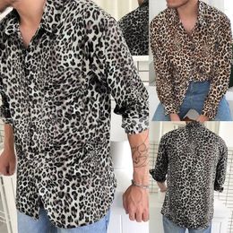 Men's Casual Shirts Mens Fashion Leopard Print Shirt High Quality Long Sleeve Social Man Party Homme