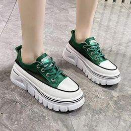 Casual Shoes Women's Thick-soled Autumn Thin Mesh Ins Fashion Heightening Round Toe Solid Breathable Lace-up