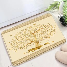 Bath Mats Ethnic Pattern Golden Ingot Hand-Painted Tree Entrance Door Mat Bathroom Rug Carpet Kitchen Products